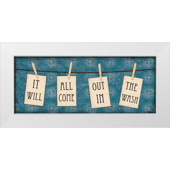 Dee Dee 14x8 White Modern Wood Framed Museum Art Print Titled - Laundry Clothespin Notes