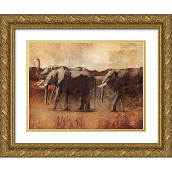 Dee Dee 18x15 Gold Ornate Wood Framed with Double Matting Museum Art Print Titled - The Elephant March