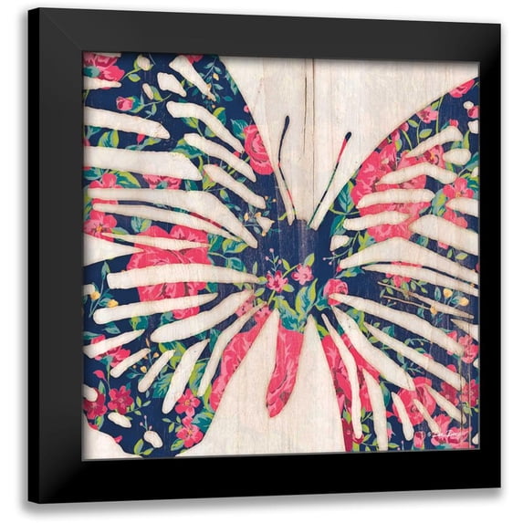 Dee Dee 20x20 Black Modern Framed Museum Art Print Titled - Floral Butterfly