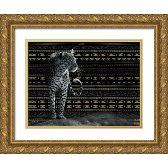 Dee Dee 32x25 Gold Ornate Wood Framed with Double Matting Museum Art Print Titled - Patterned Leopard