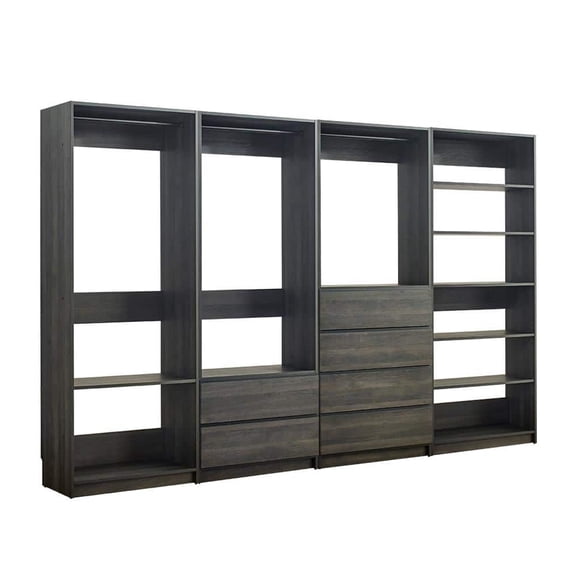 Dee Modular Closet System, 10 Shelf, 3 Hanging Rods, Gray Wood Finish