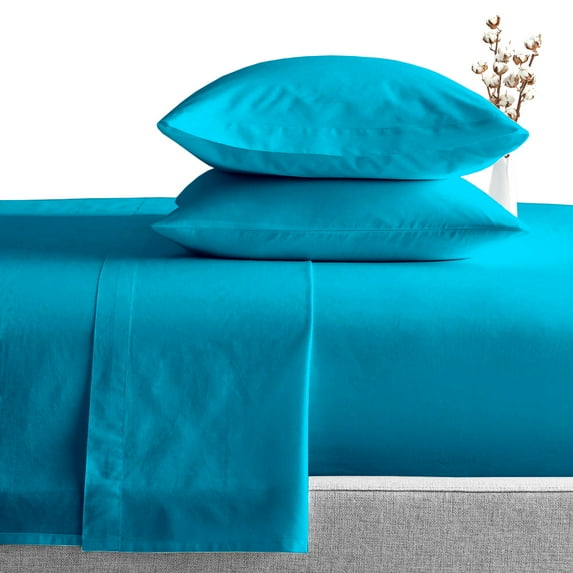 Dee's Collection 1000 Thread Count Turquoise Blue Cotton Sheet Set, Cot Bed - Wrinkle Resistance