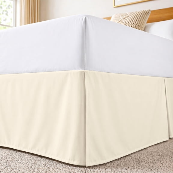 Dee's Collection Full Size Bed Skirt 10" Drop Hotel Quality Pleated Dust Ruffle with Platform Style Secure Fit, Split Corners, Wrinkle & Fade Resistant Microfiber, Tailored Classic Look, Ivory