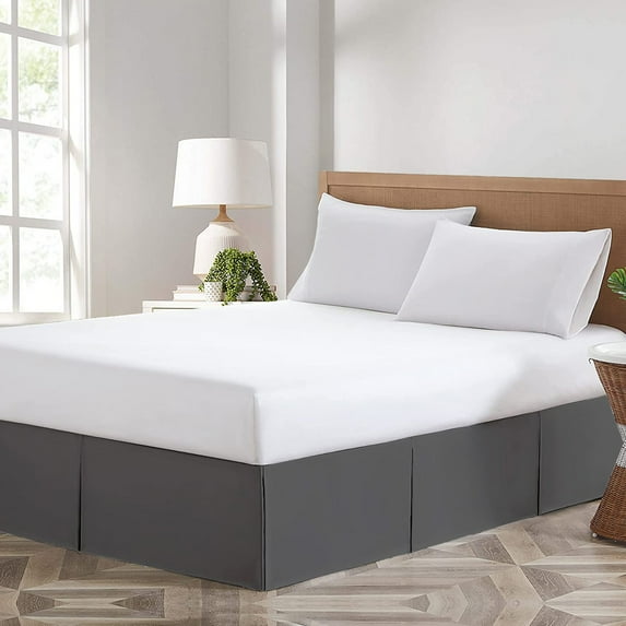 Dee's Collection Magic Bed Skirt 14 Inch Drop Length 100% Microfiber Fabric Pleated Split Corners (Queen-Dark Gray)