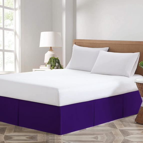 Dee's Collection Magic Bed Skirt 14 Inch Drop Length 100% Microfiber Fabric Pleated Split Corners (Olympic Queen-Purple)