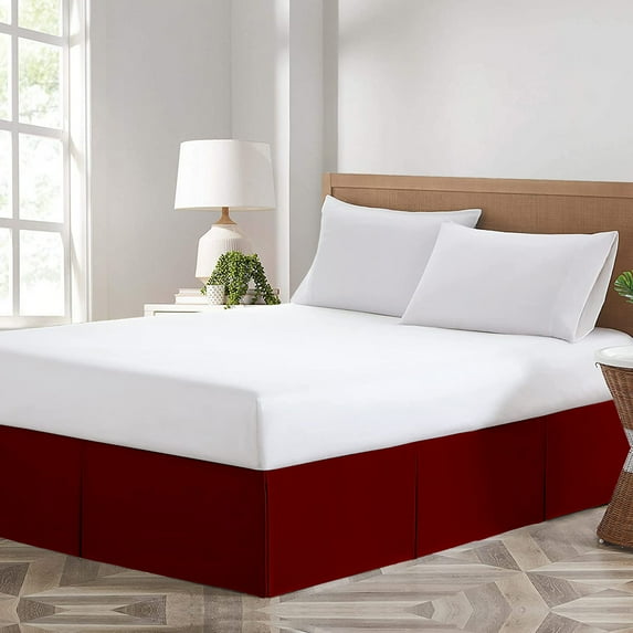 Dee's Collection Magic Bed Skirt 14 Inch Drop Length 100% Microfiber Fabric Pleated Split Corners (Queen-Burgundy)