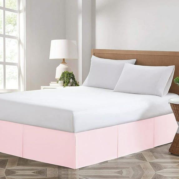 Dee's Collection Magic Bed Skirt 17 Inch Drop Length 100% Microfiber Fabric Pleated Split Corners (Olympic Queen-Pink)