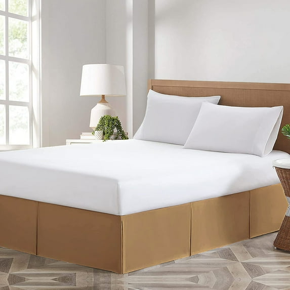 Dee's Collection Magic Bed Skirt 17 Inch Drop Length 100% Microfiber Fabric Pleated Split Corners (Queen-Taupe)