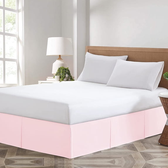 Dee's Collection Magic Bed Skirt 18 Inch Drop Length 100% Microfiber Fabric Pleated Split Corners (Olympic Queen-Pink)