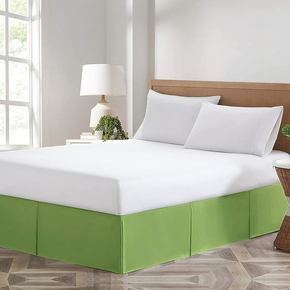Dee's Collection Magic Bed Skirt 18 Inch Drop Length 100% Microfiber Fabric Pleated Split Corners (Short Queen-Sage)
