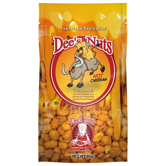 Dee's Nuts Peanuts, Hot Cheddar Flavor, 10 oz Resealable Bag