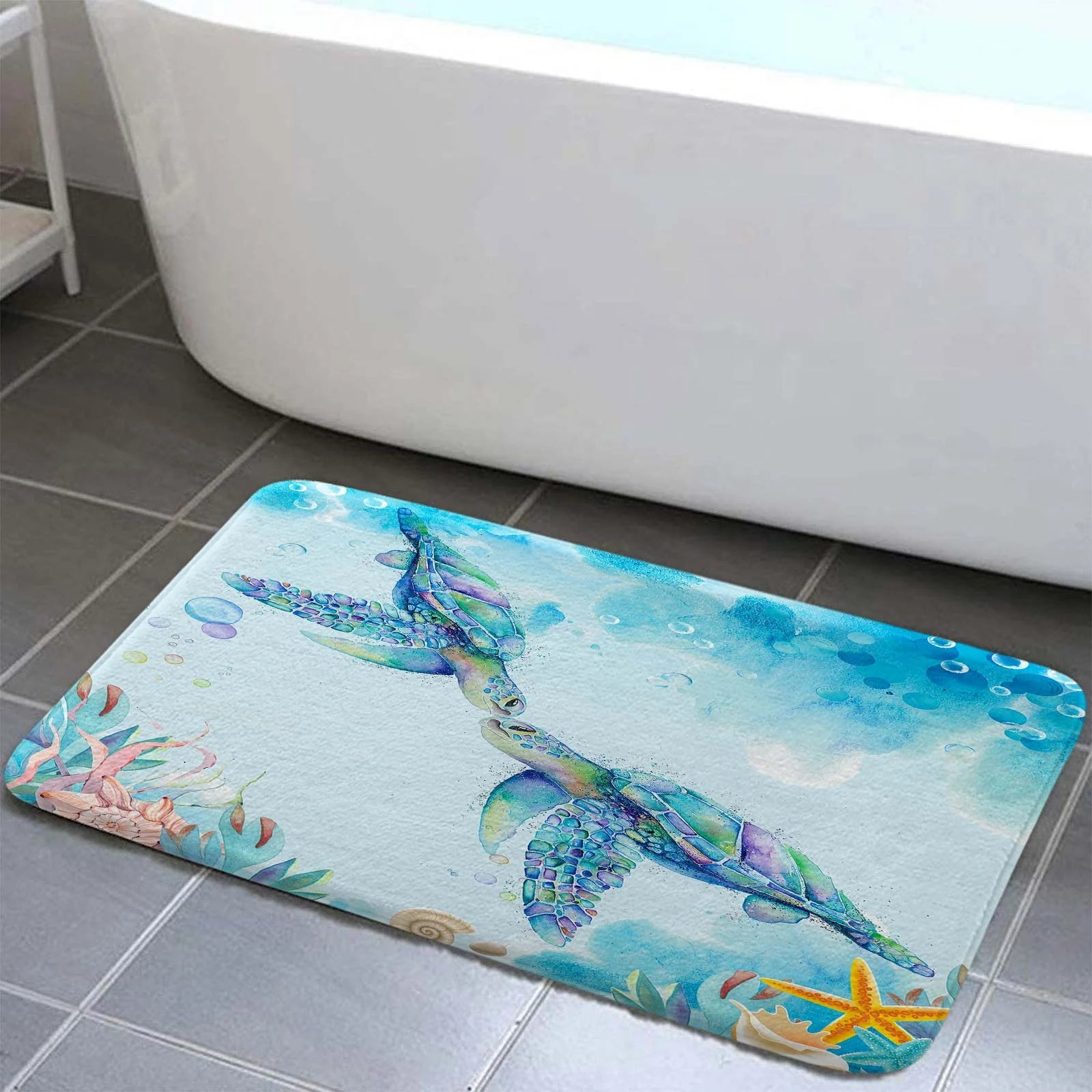 DeeCabin Sea Turtles Blue Ocean Beach Bathroom Rugs Soft Bath Mat Non-Slip Floor Mat for Bathroom Living Room Bedroom 17 x 48 Inches