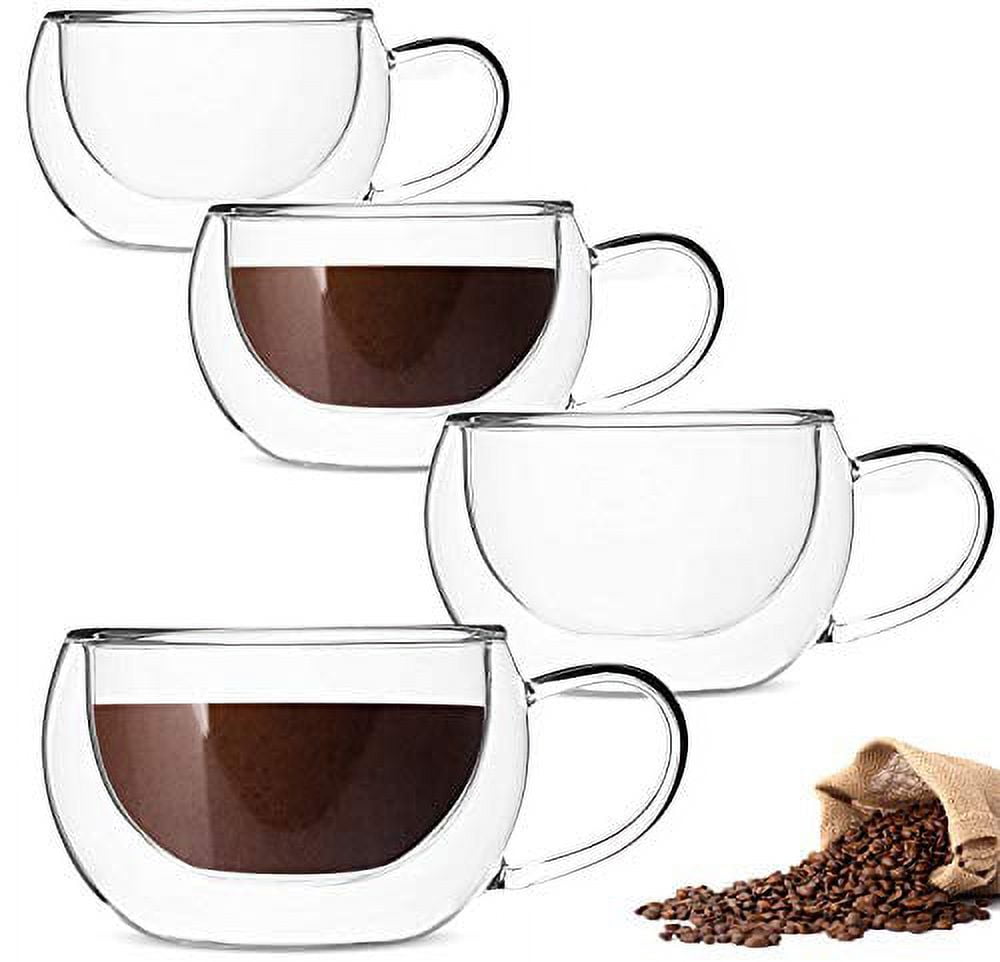 MEWAY 12oz/4 pack Coffee Mugs,Clear Glass Double Wall Cup with handle for  Coffee, Tea, Latte, Cappuccino (12 oz，4)