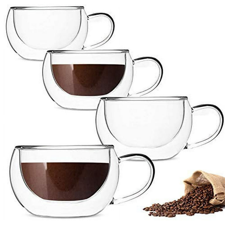 BTaT- Espresso Cups, Espresso Coffee Cups, Set of 4 (5 oz, 150 ml), Glass Coffee Mugs, Double Wall Glass Cups, Cappuccino Cups, Latte Cups, Latte