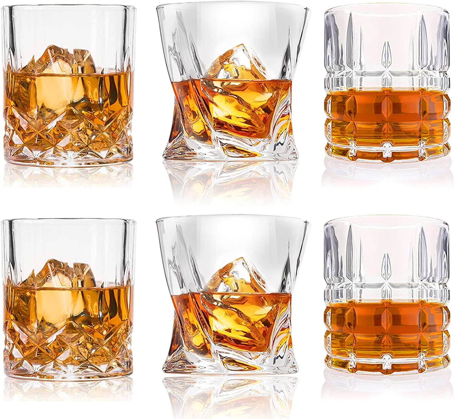 DeeCoo Crystal Old Fashioned Whiskey Glasses (Set of 4), 11 Oz  Unique Bourbon Glass, Ultra-Clarity Double Old Fashioned Liquor Vodka  Bourbon Cocktail Scotch Tumbler Bar Glasses Set: Old Fashioned Glasses
