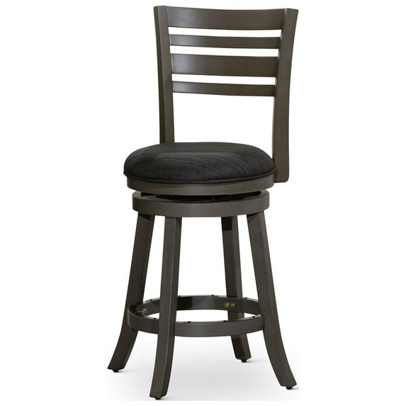 DeeHome 24" Counter Height Slat Back Swivel Stool, Weathered Gray Finish, Charcoal Fabric Seat