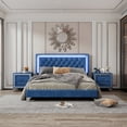 thumbnail image 1 of DeeHome 3-Pieces Bedroom Sets,Queen Size Upholstered Platform Bed with LED Lights and Two Nightstands-Blue, 1 of 9