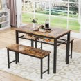 thumbnail image 1 of DeeHome 3 Pieces Farmhouse Kitchen Table Set with Two Benches, Metal Frame and MDF Board, 1 of 9