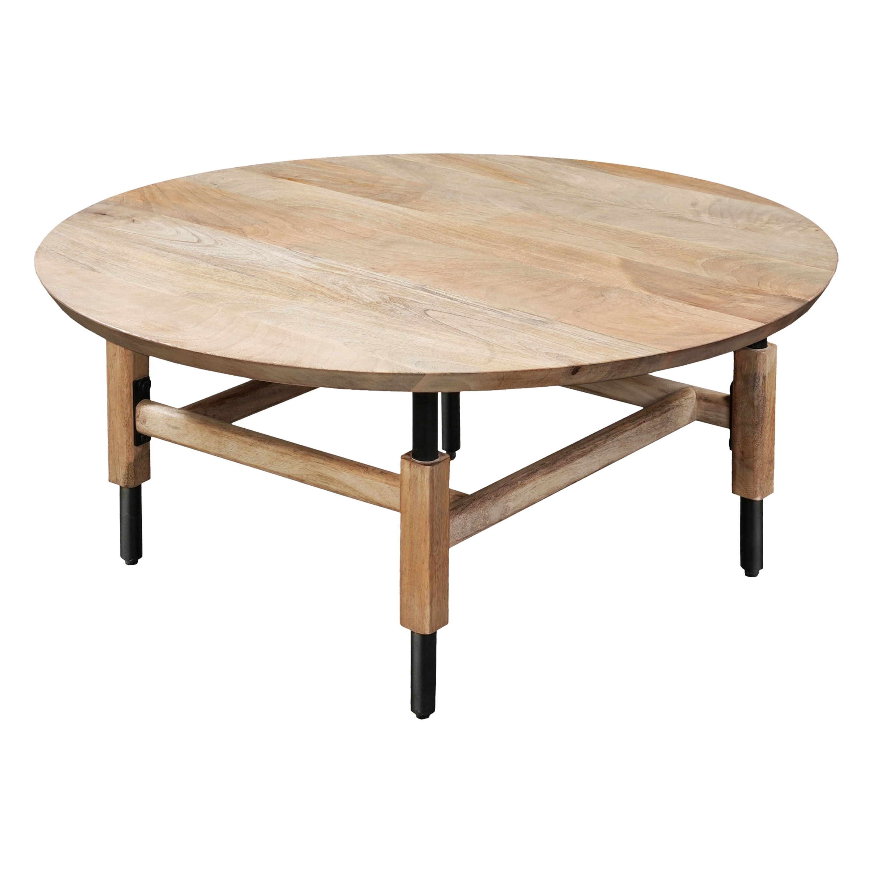 DeeHome 34 Inch Round Coffee Table, Handcrafted Natural Brown Mango ...