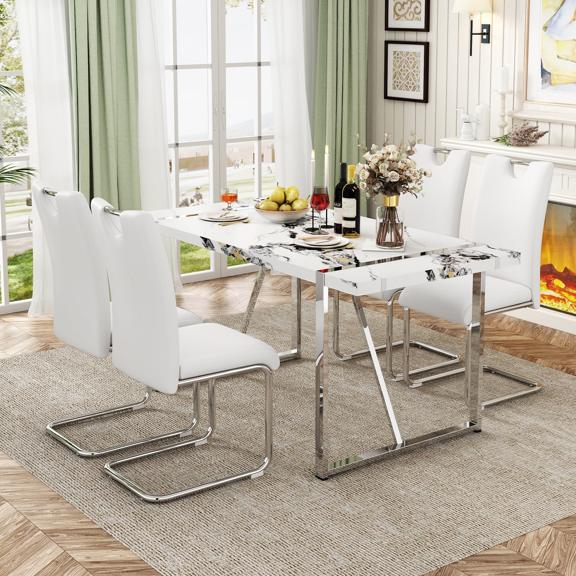 DeeHome 5-Piece Dining Table Chairs Set, Rectangular Dining Room Table Set for 4, Modern Dining ...