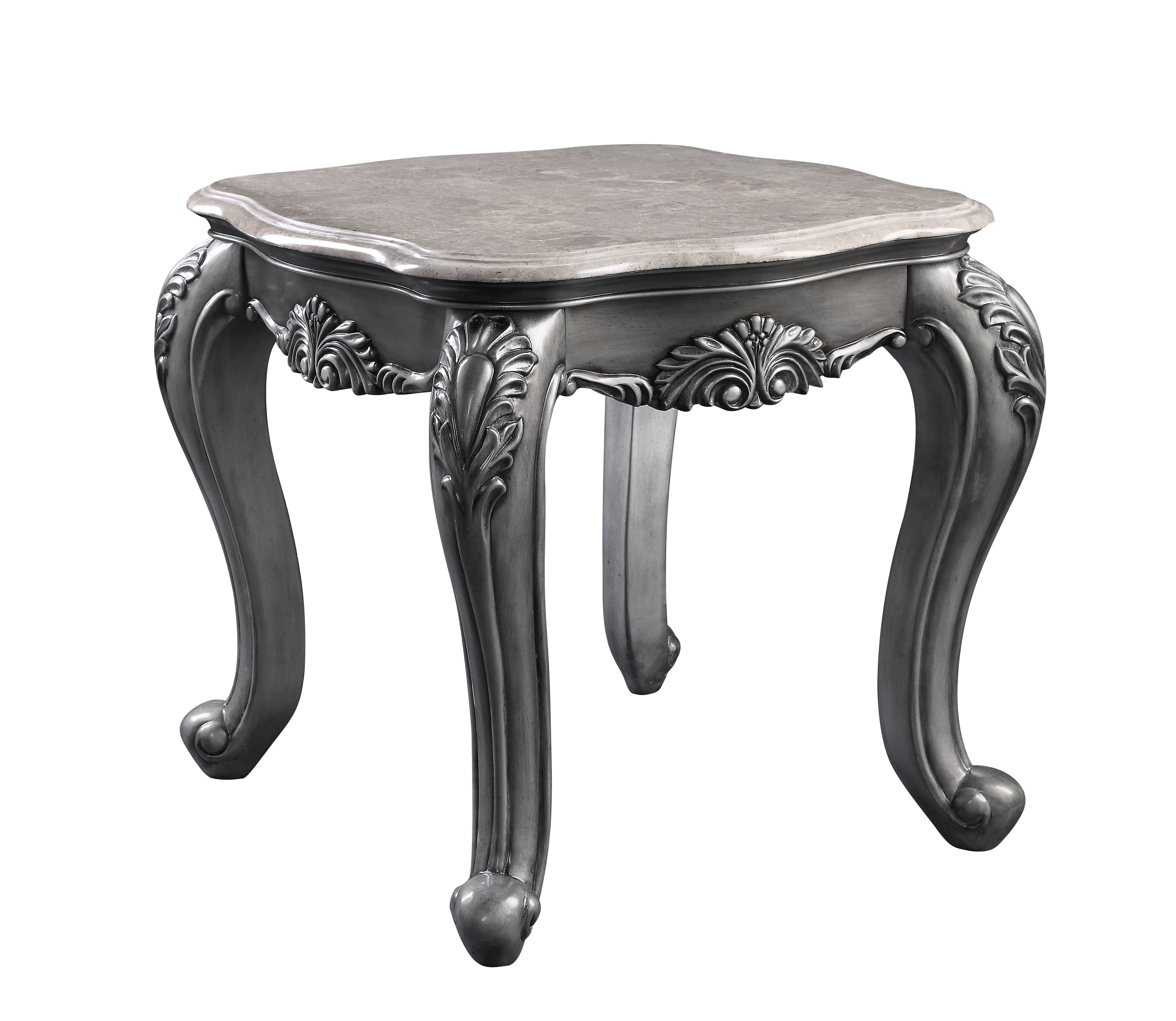 Ariadne Classic Marble Top Platinum Finish Wooden Coffee Table