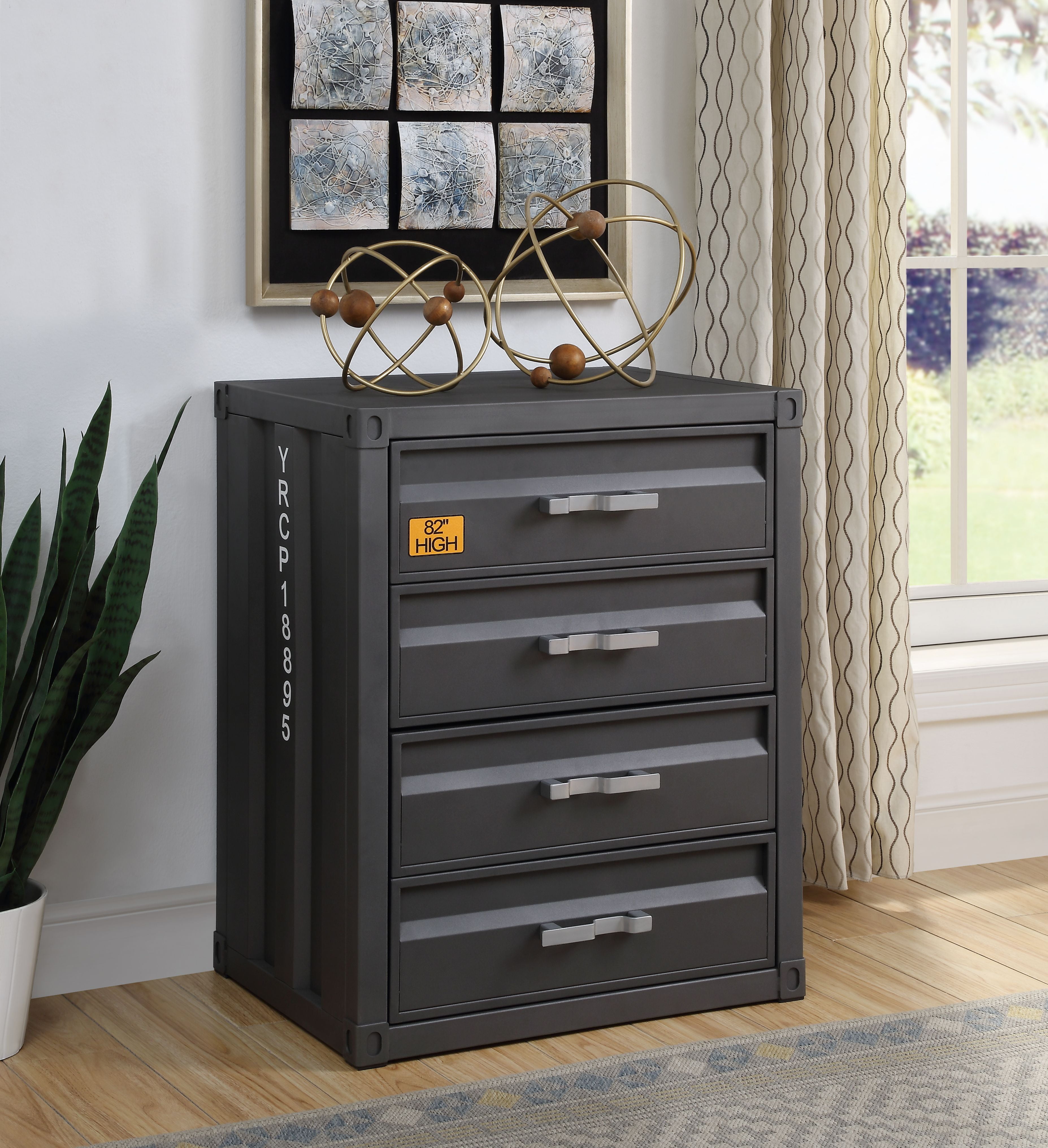 Industrial Gunmetal 4-Drawer Metal Chest