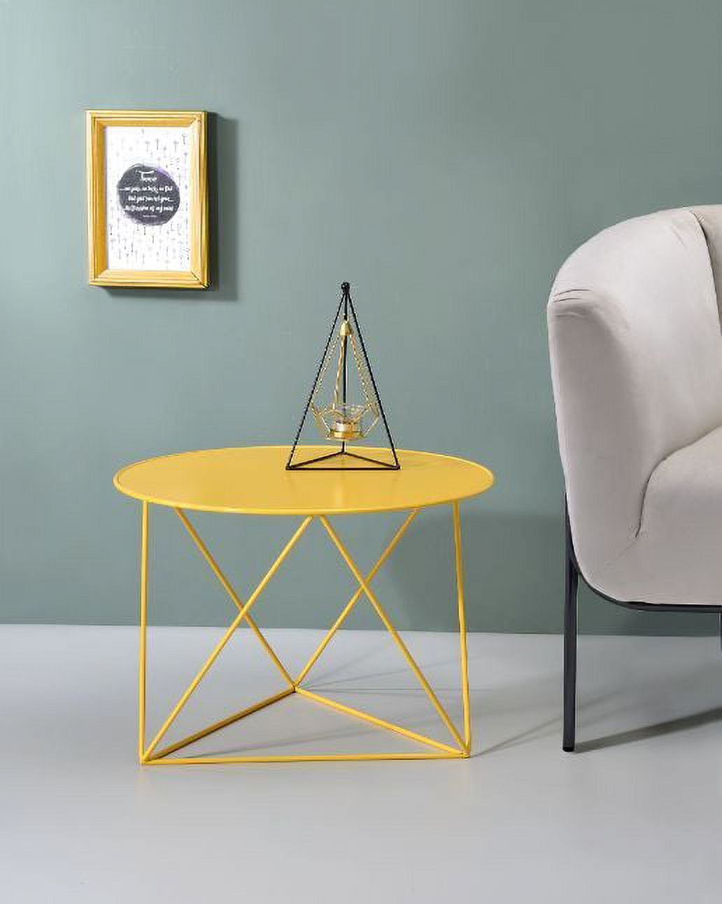 27" Yellow Metal Geometric Round Accent Table