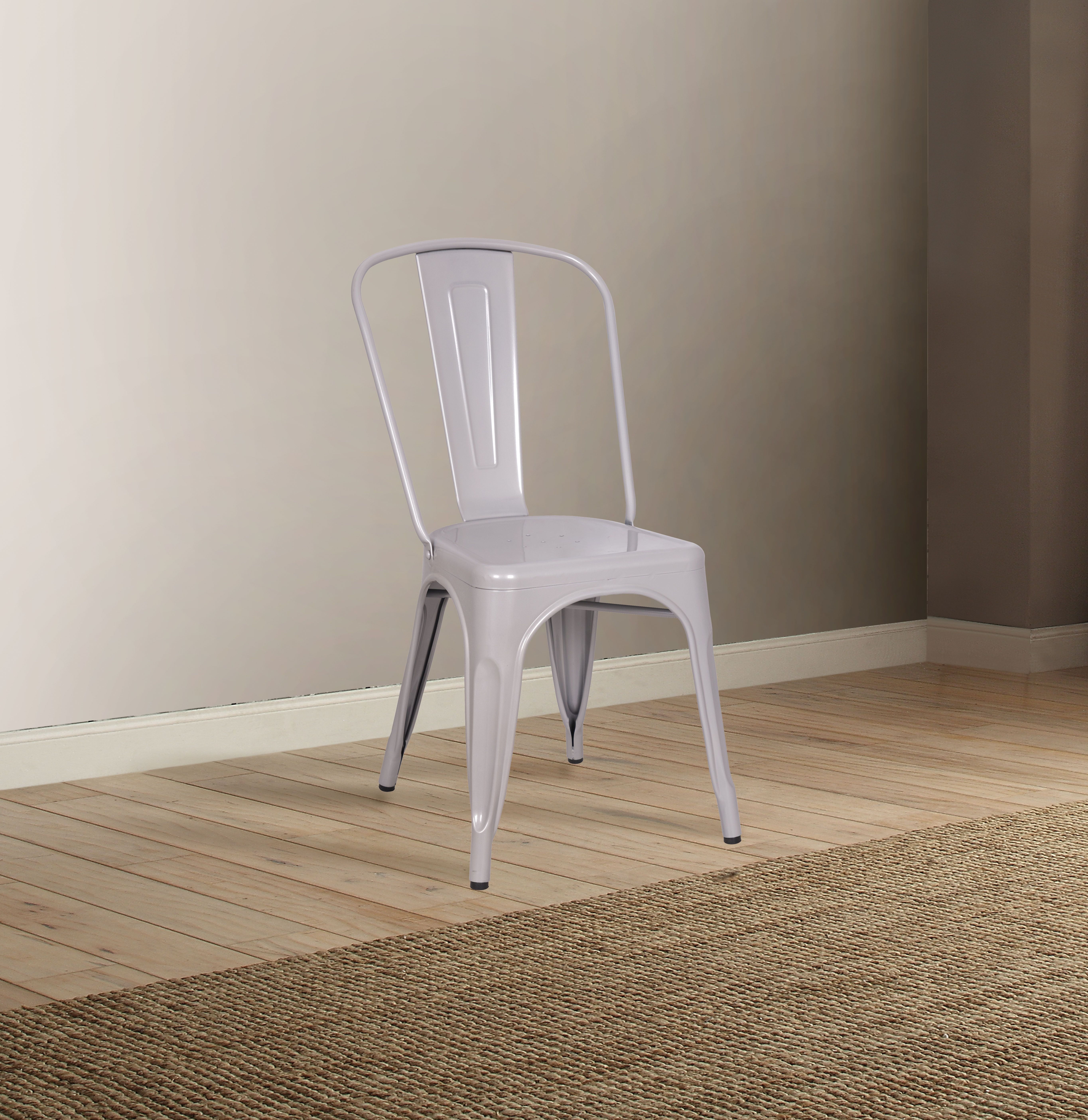 High-Back Silver Metal Slat Side Chair with Stability Cross Brace
