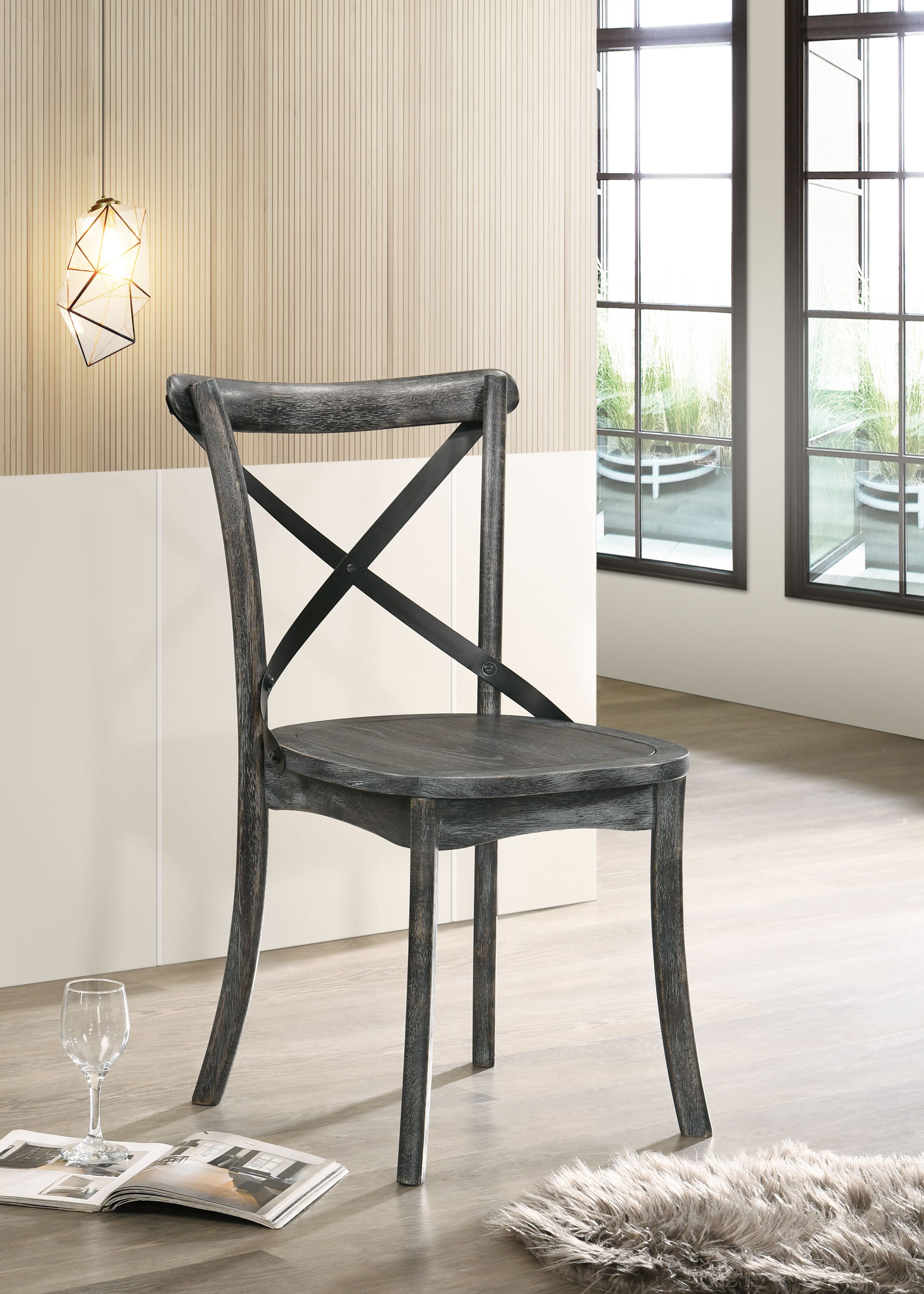 Rustic Gray High-Back Cross-Back Wooden Side Chair
