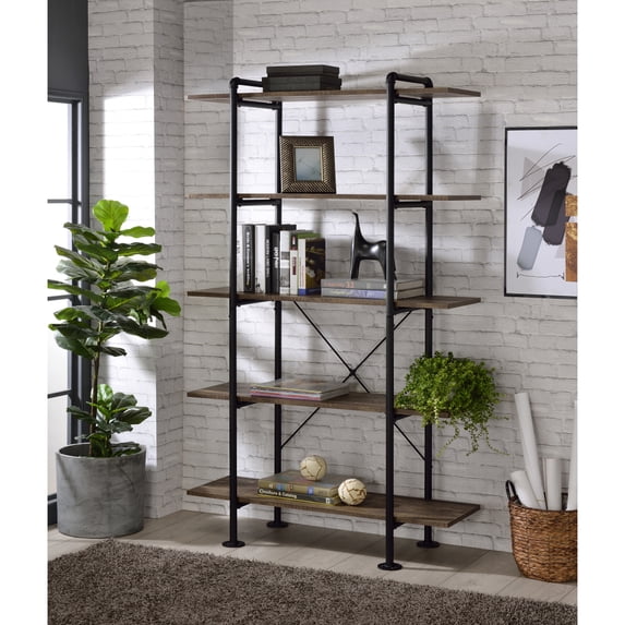 DeeHome ACME Nefo Bookcase in Rustic Oak & Black Finish OF00172