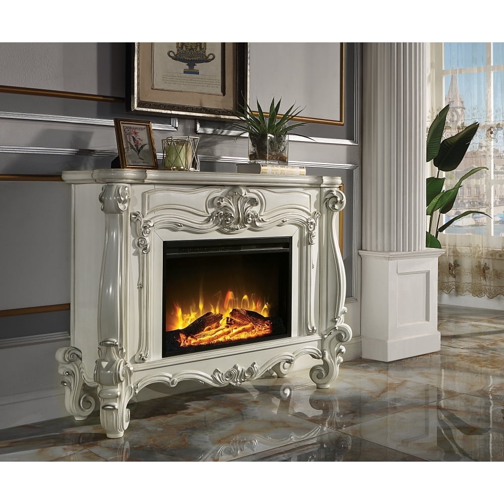Bone White Traditional Freestanding Electric Fireplace