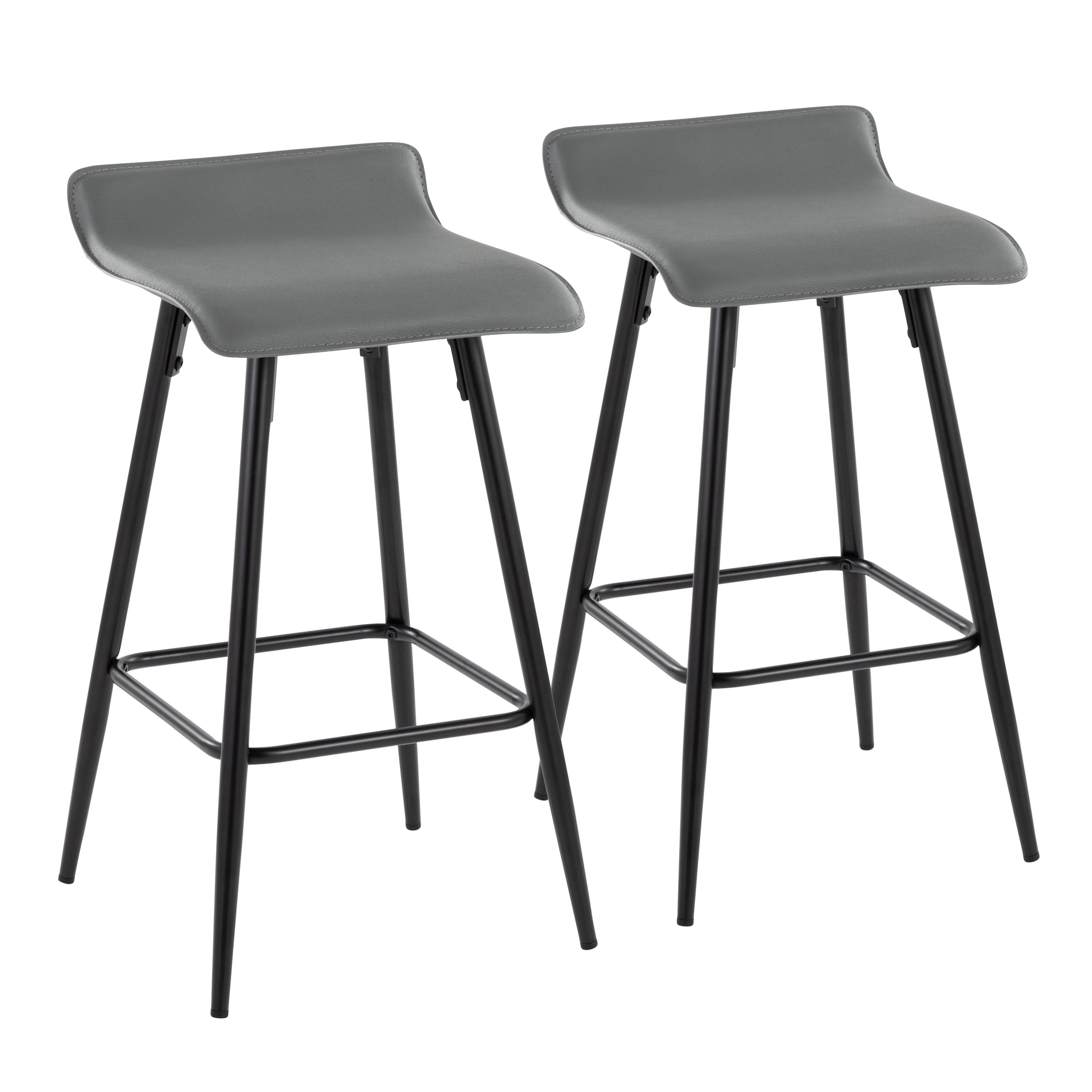 Ale 26" Black Steel and Grey Faux Leather Contemporary Counter Stool - Set of 2