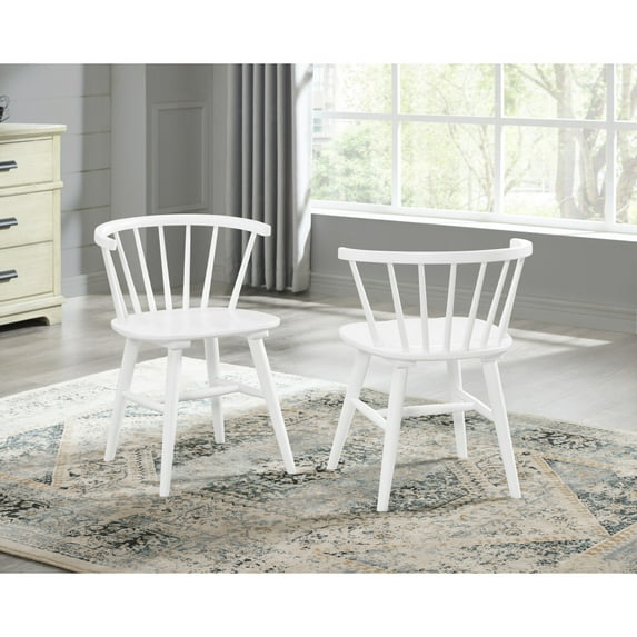 DeeHome Alwynn Contemporary Wooden Spindle Back Dining Chairs, Set of 2, White
