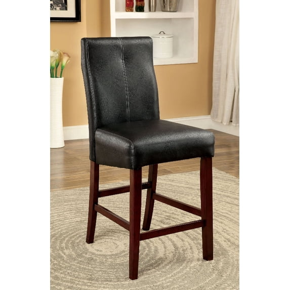 DeeHome Beautifully sleek Transitional 2pcs Counter Height Chairs Brown Cherry Leatherette Cushion Seat Kitchen Dining Room Furniture Parson High Chairs