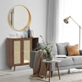 thumbnail image 1 of DeeHome Bohemian Bar Cabinet, Natural Rattan Doors, Removable Wine Rack in Walnut, 1 of 6
