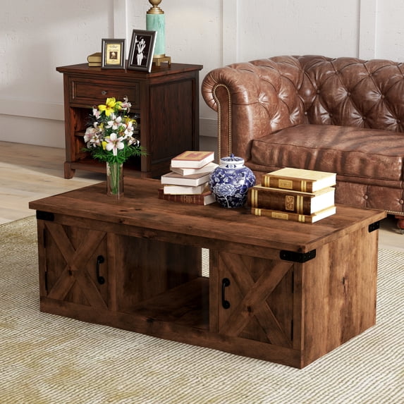 DeeHome Bridgevine Home Farmhouse 48 inch Coffee Table, No Assembly Required, Aged Whiskey Finish