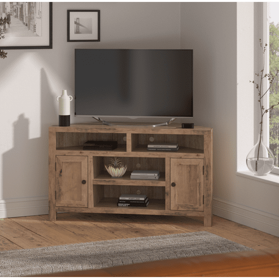 DeeHome Bridgevine Home Joshua Creek 52 inch Corner TV Stand for TVs up to 55 inches, No Assembly Required, Barnwood Finish