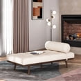 thumbnail image 1 of Modern Beige Fabric Chaise Lounge with Rolled Pillow, Mid-Century Design, Waffle Stitch Upholstery, Rubberwood Frame for Living Room, Bedroom, 1 of 9