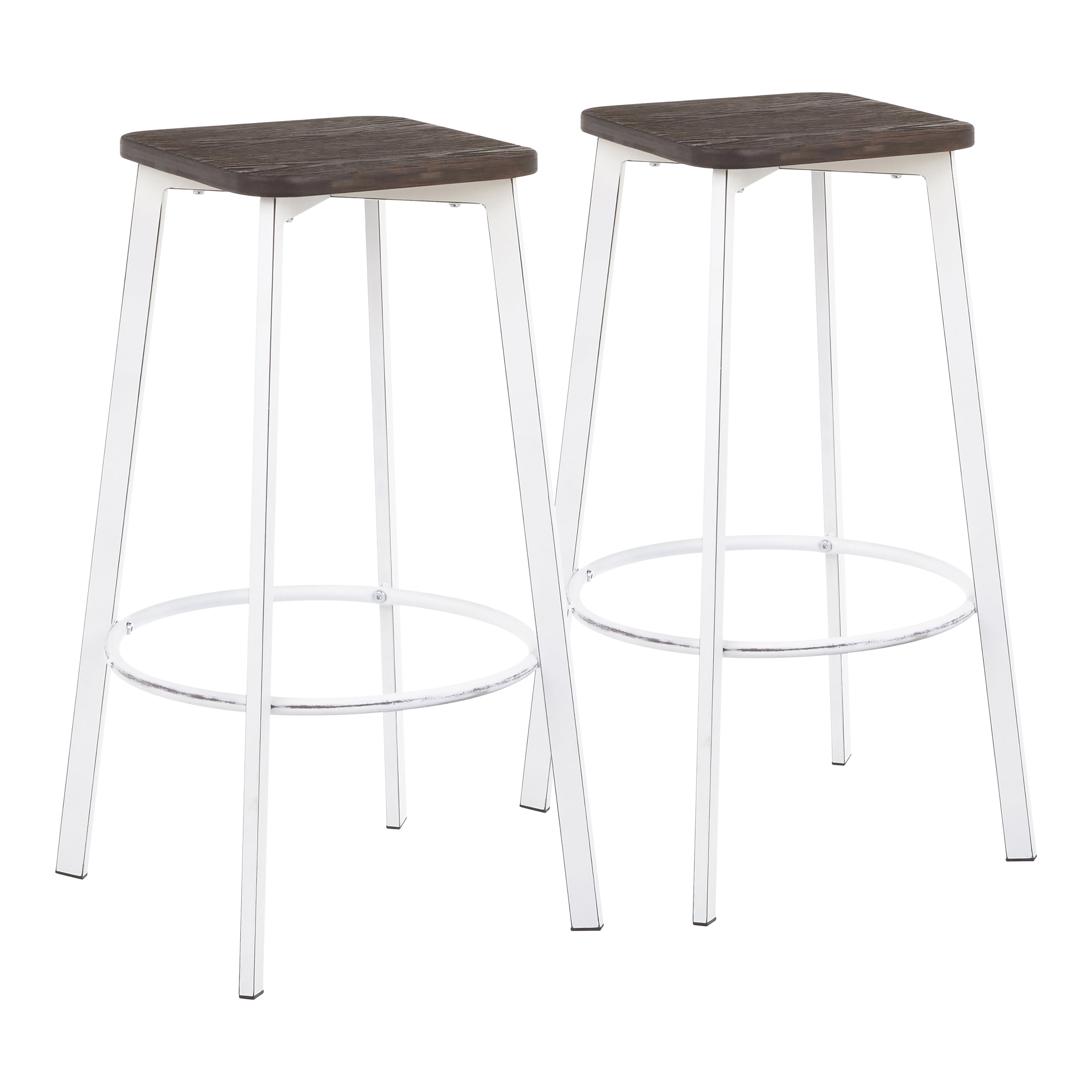 Vintage White & Espresso Industrial Backless Bar Stool