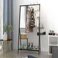 thumbnail image 1 of DeeHome Coat Rack with Mirror, Multifunctional Hall Tree with Shoe Storage, Aluminum Frame, for Living Room Bedroom 73x32x15 Inches, Industrial Style, Rustic Brown and Black, 1 of 9