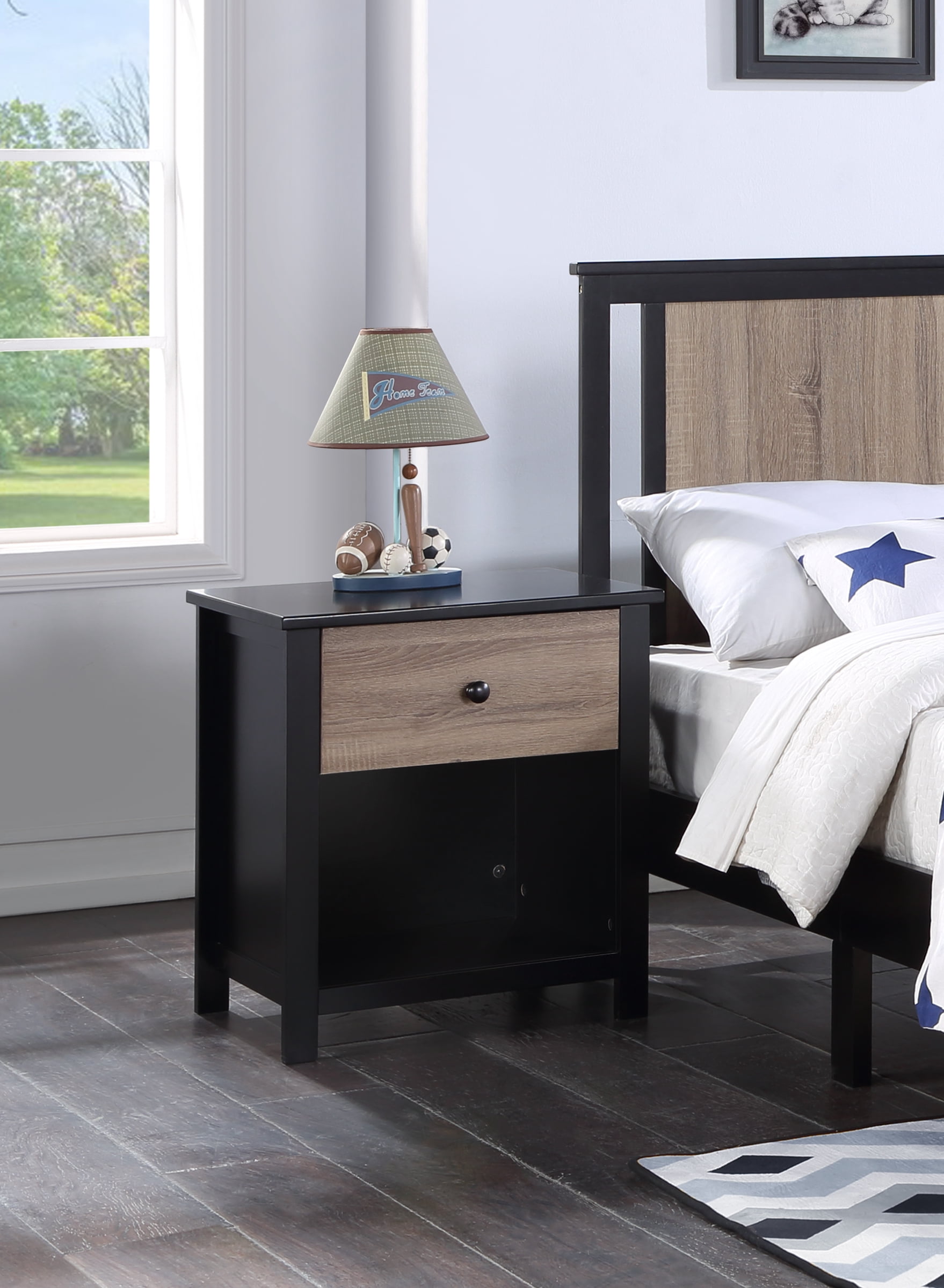 Connelly Black and Walnut 1-Drawer Nightstand