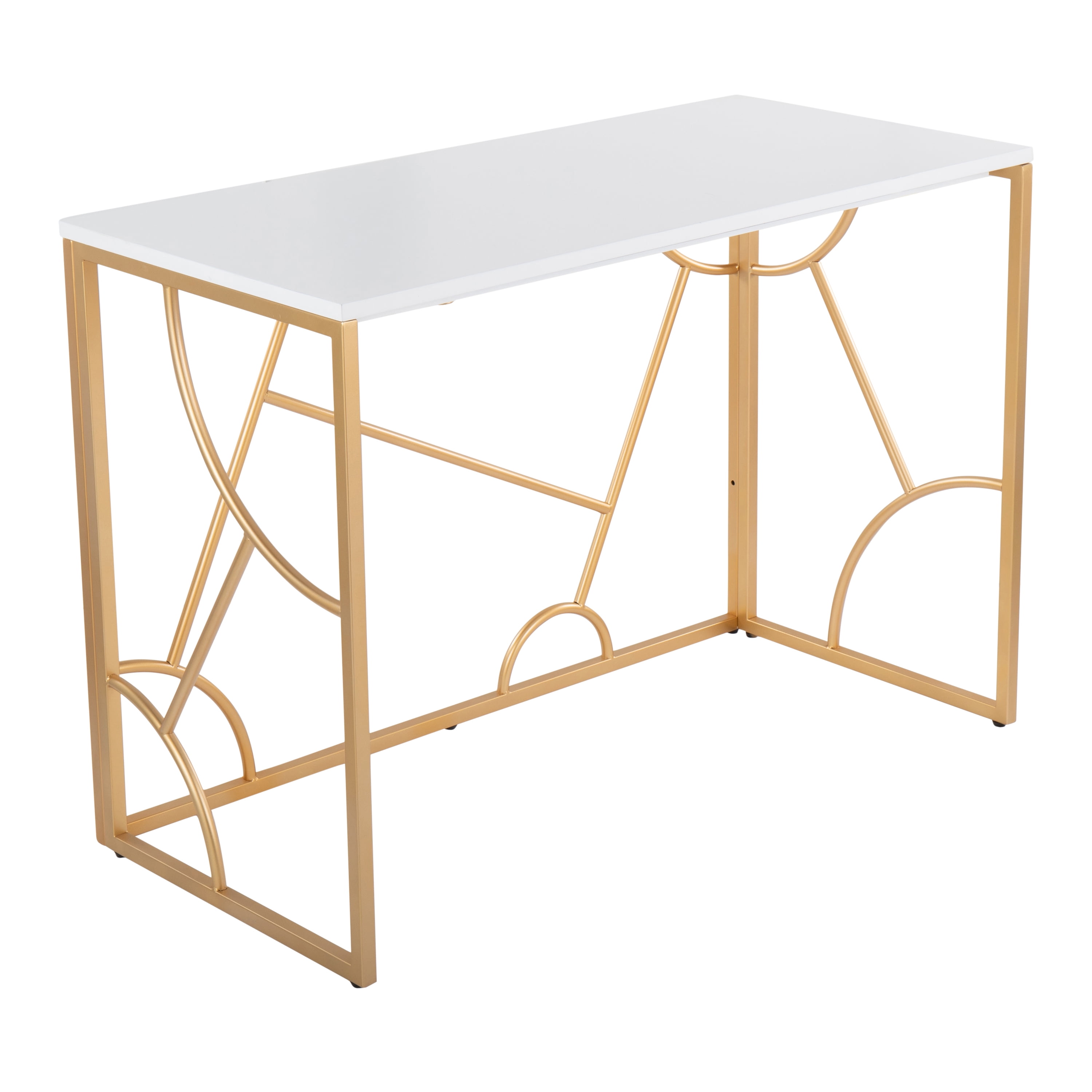 White and Gold Geometric Metal Frame Writing Desk