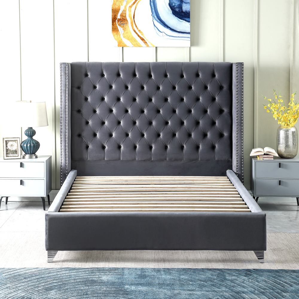 DeeHome Contemporary Velvet Upholstered Bed with Deep Button Tufting
