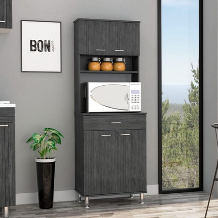 DeeHome DEPOT E-SHOP Helis 60 Pantry Double Door Cabinet, One Drawer, Four Legs, Three Shelves , Smokey Oak