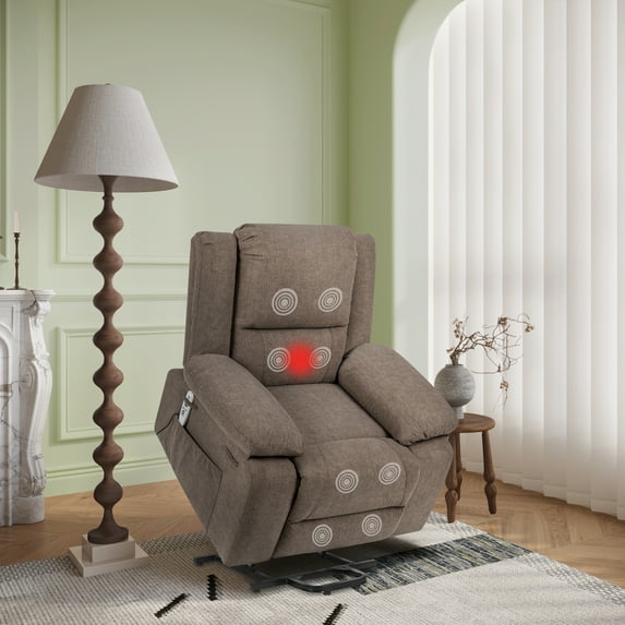 DeeHome Electric Power Recliner Chair With Massage For Elderly ,Remote Control Multi-function Lifting, Timing, Cushion Heating Chair With Side Pocket Brown
