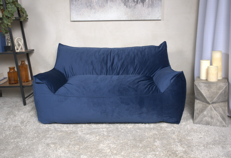 DeeHome Fila Velveteen 2 Seater Oversized Bean Bag Chair with Armrests, Navy Blue