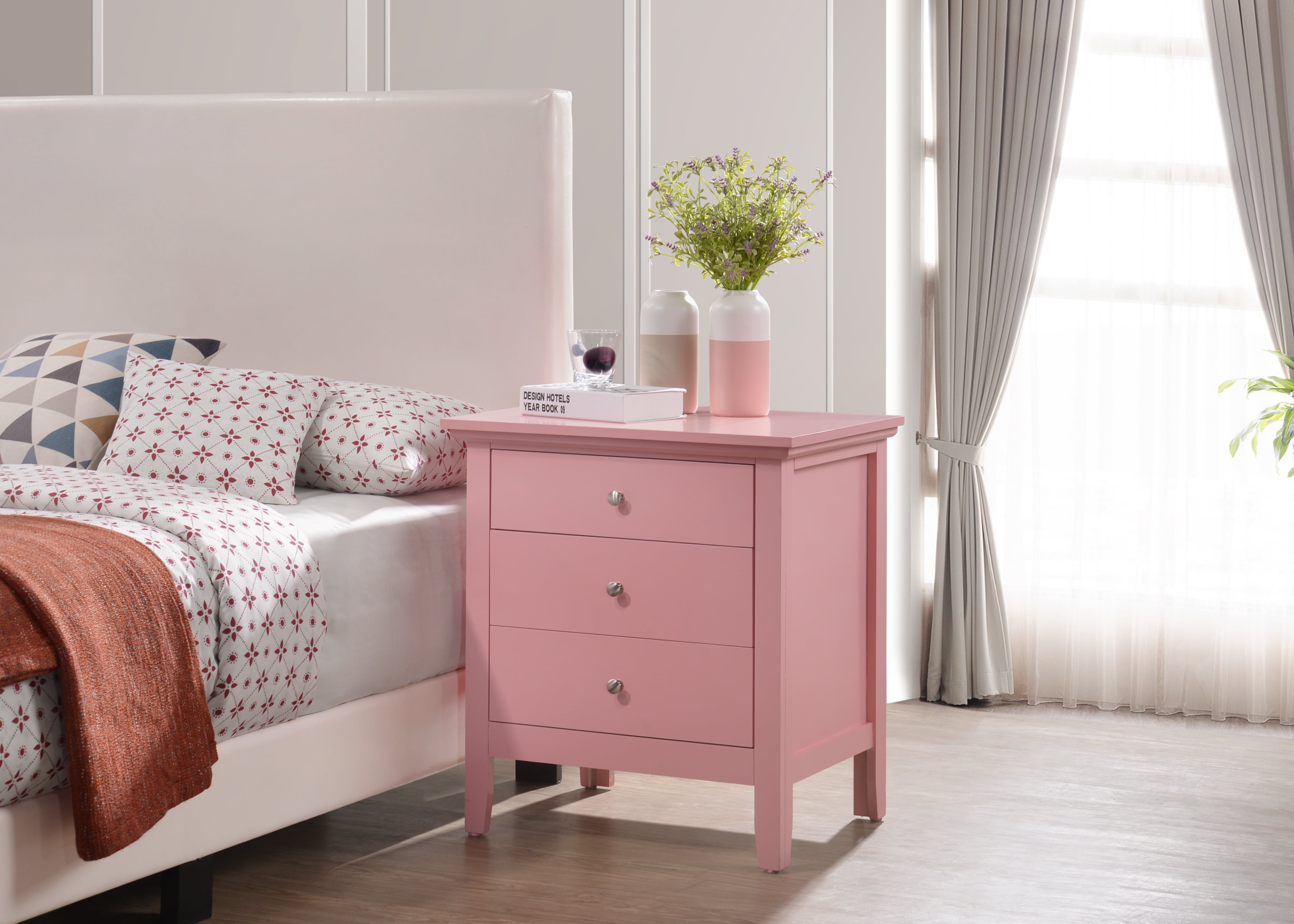 DeeHome Glory Furniture Hammond G5404-N 3 Drawer Nightstand , Pink
