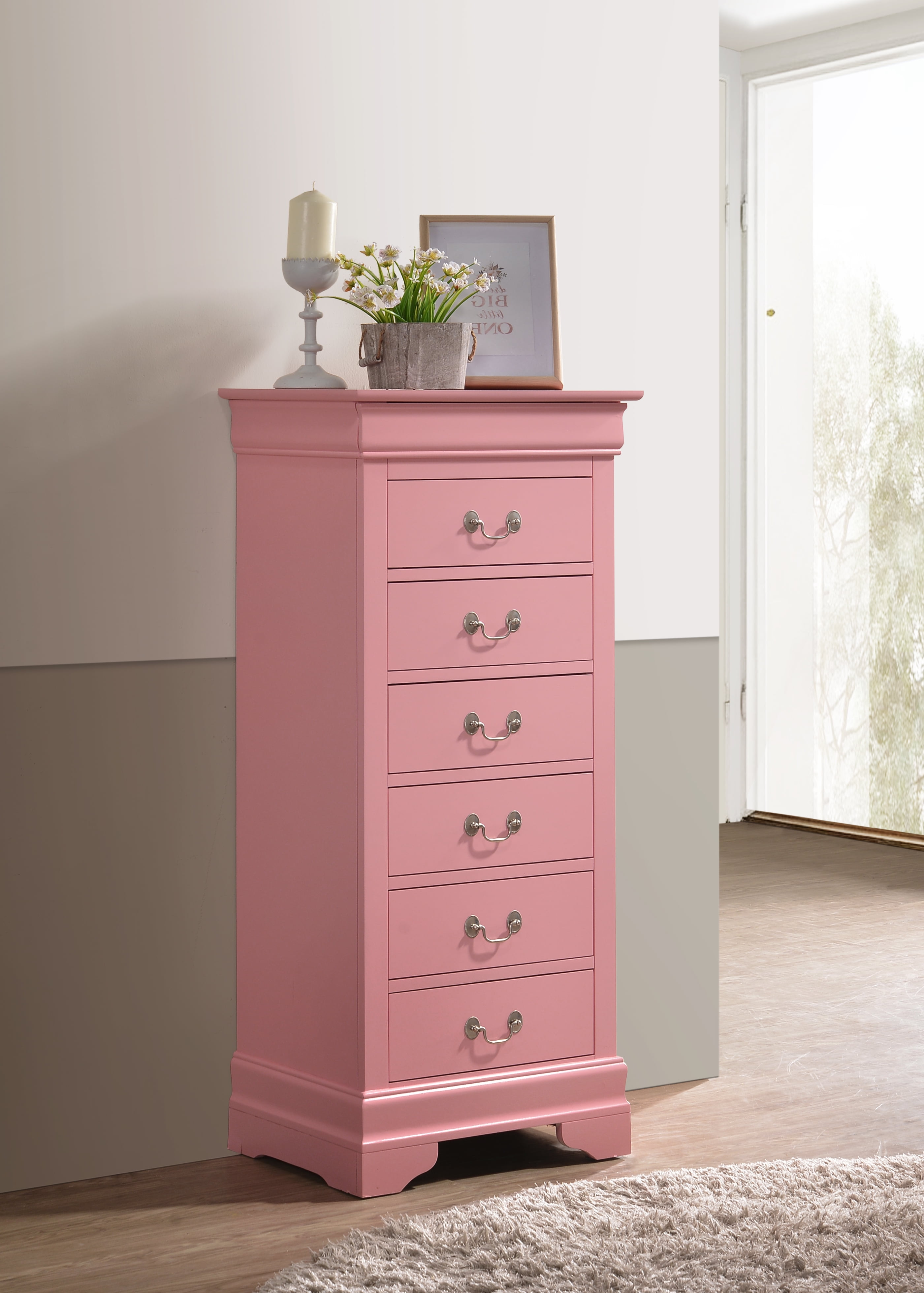 Pink 7-Drawer Vertical Lingerie Chest with Dovetail Drawers