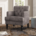 thumbnail image 1 of Grey Brown Microfiber Club Chair - tufted, nailhead trim, birch legs - Cozy Lounge Seating for Living Room or Bedroom, 1 of 9