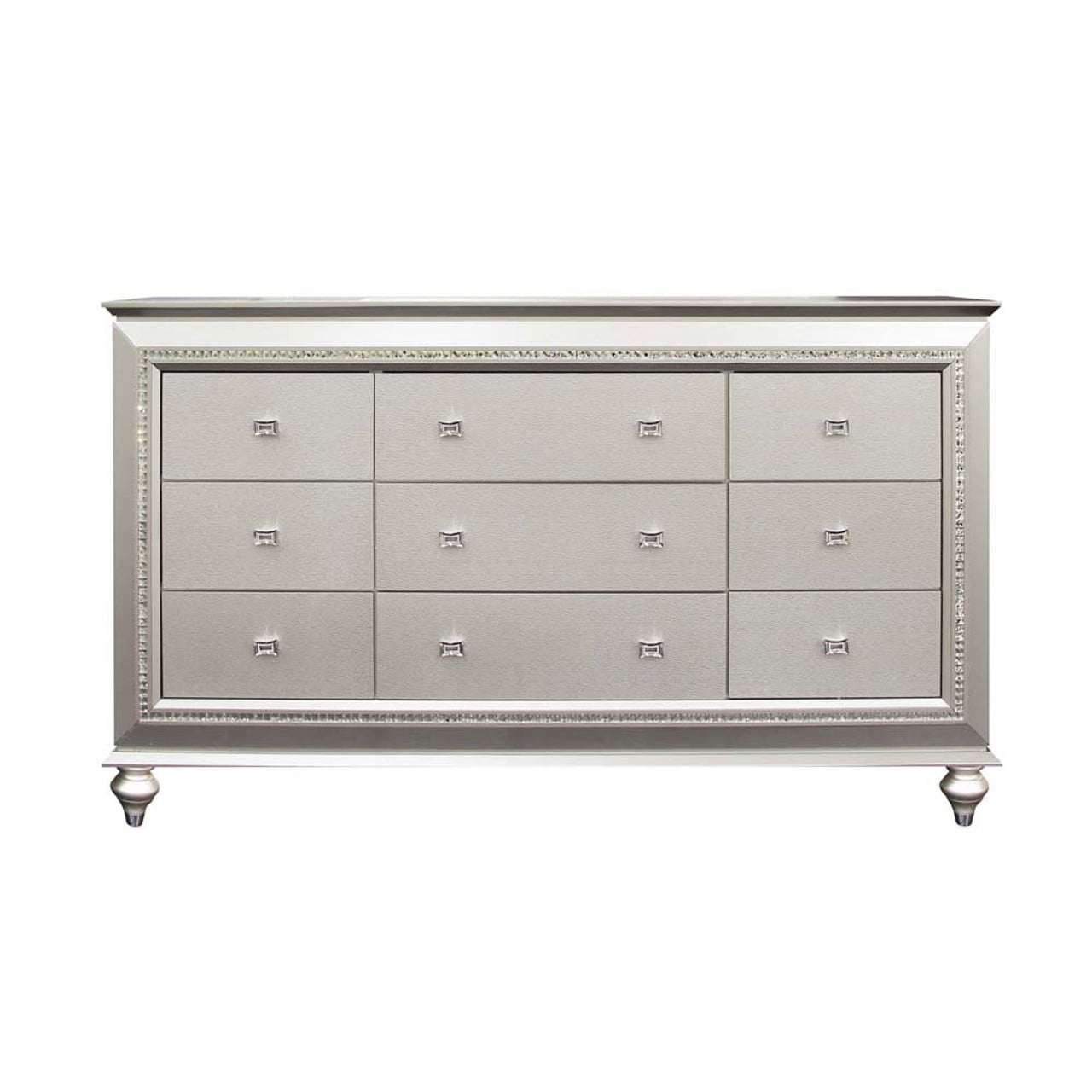 Champagne Gray Glam 9-Drawer Dresser with Crystal Trim